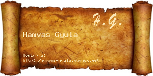 Hamvas Gyula névjegykártya